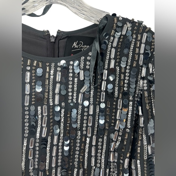 NWT Mac Duggal Embellished High Neck Long Sleeve Fitted Midi Charcoal Dress 8 - Picture 5 of 8